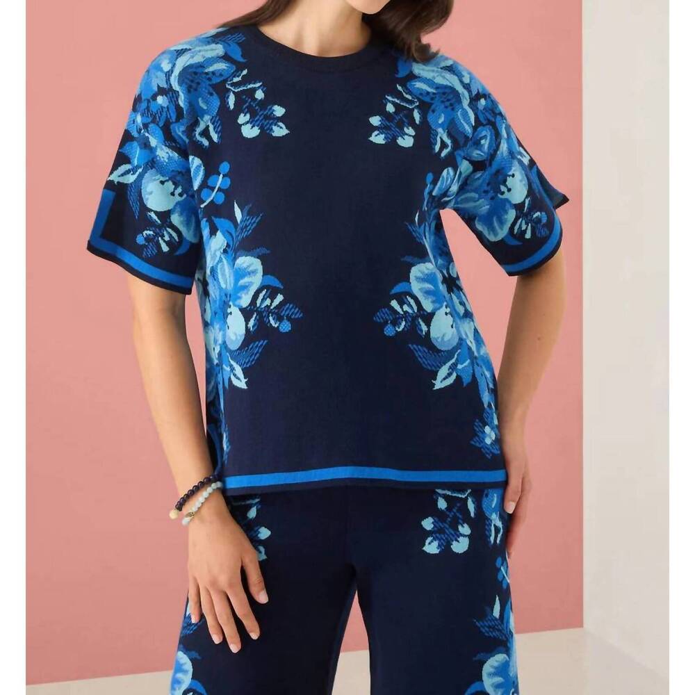 NEW ALIVIA corra top in navy augusta floral jacquard